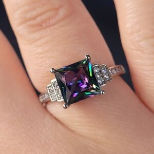 925 Sterling Silver Princess Cut Mystic Topaz Ring
